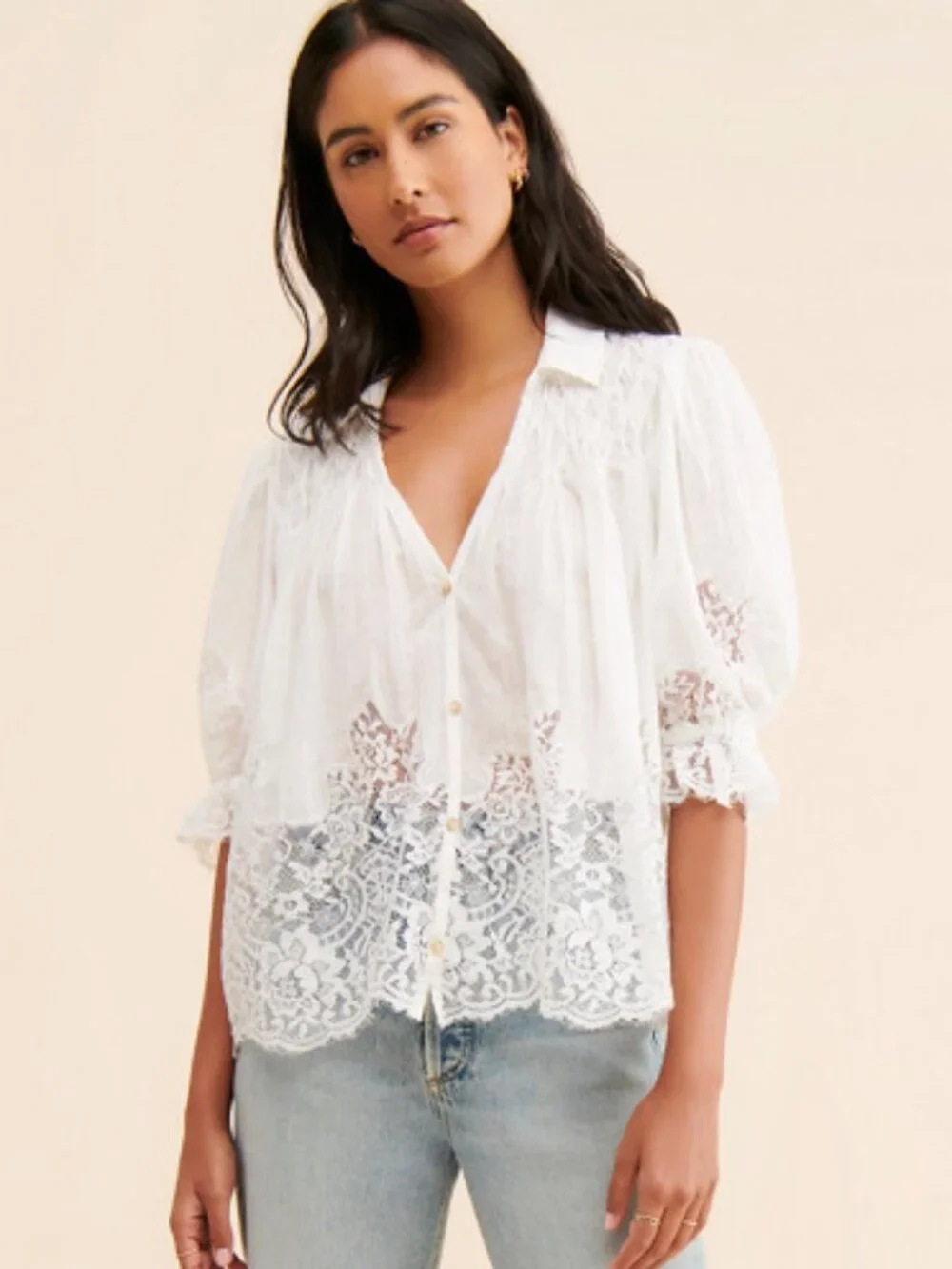 NWOT - Anthropologie Victorian Lace Blouse – White – Size M